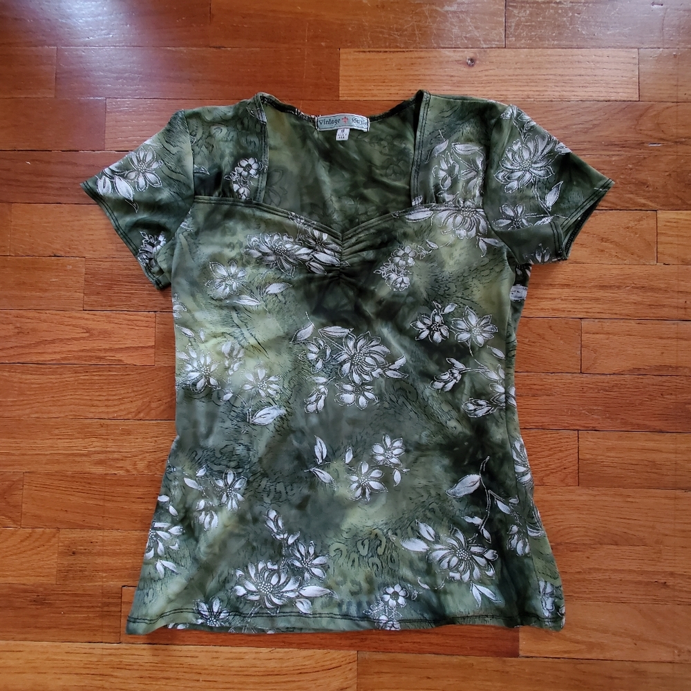 Vintage Suzie 90s Green Floral Top